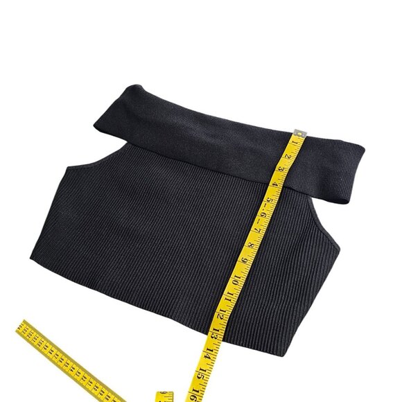 Aritzia Babaton Sculpt Knit Off Shoulder Top, Ribbed, Thick, Cropped, Black, XL - Picture 4 of 7